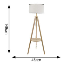 Valuelights Morrigan Natural Wood Shelf Tripod Floor Lamp With Black Trim Shade - thumbnail 4