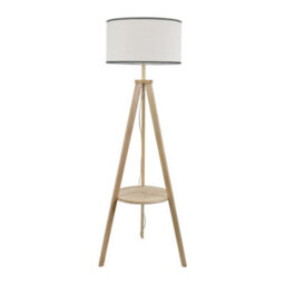 Valuelights Morrigan Natural Wood Shelf Tripod Floor Lamp With Black Trim Shade - thumbnail 2
