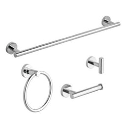 Hardware Solutions Gatsby Bathroom Accessory Set - 4 Piece - Towel Ring/ Robe Hook/ Towel Rail/ Toilet Roll Holder - Polished Chrome - thumbnail 1