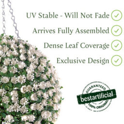 Pair Of Best Artificial 28Cm White Ivory Rose Hanging Flower Topiary Ball - Suitable For Outdoor Use - Weather & Fade Resistant - thumbnail 2