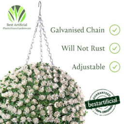 Pair Of Best Artificial 28Cm White Ivory Rose Hanging Flower Topiary Ball - Suitable For Outdoor Use - Weather & Fade Resistant - thumbnail 3