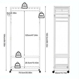 White Movable Wood Garment Rack Clothes Stand Hall Tree Hanging Dress - thumbnail 2