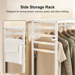 White Movable Wood Garment Rack Clothes Stand Hall Tree Hanging Dress - thumbnail 3