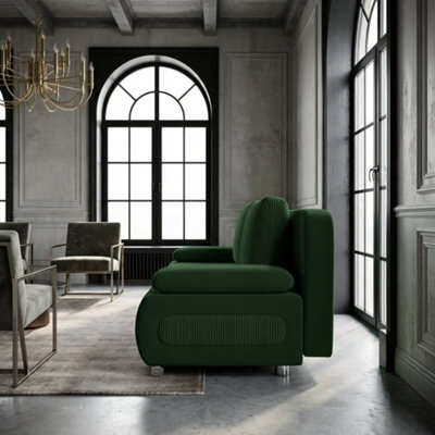 Emma M Corduroy Sofa Bed For Living Room Mdf Frame With Storage Loose Back Cushions 200X92X77 Cm Green - image 1