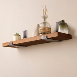 Off the Grain Wooden Wall Shelf With Inverted Brackets - 100Cm Oak Shelf With Walnut Finish - thumbnail 3