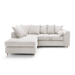 Abakus Direct Jumbo White Cord Left Facing Corner Sofa For Living Room With Thick Luxury Deep Filled Cushioning