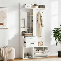 Matteo Modern White Hallway Hall Tree With Mirror, Shoe Cabinet And Storage - thumbnail 4