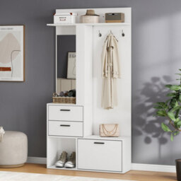 Matteo Modern White Hallway Hall Tree With Mirror, Shoe Cabinet And Storage - thumbnail 2