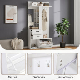 Matteo Modern White Hallway Hall Tree With Mirror, Shoe Cabinet And Storage - thumbnail 9