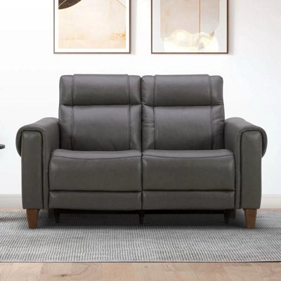 Xample Aiden & Ivy Spencer 2 Seater Grey Leather Power Reclining Sofa Dual Recliners, Power Headrests, Solid Wood Legs, Modern Comfort - image 1