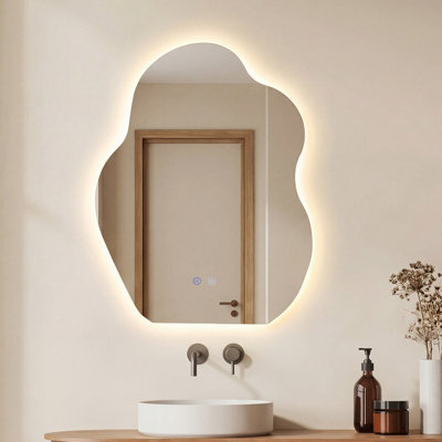 Costway 70 X 50 Cm Irregular Led Bathroom Mirror Frameless Tempered Glass Wall Mirror - image 1