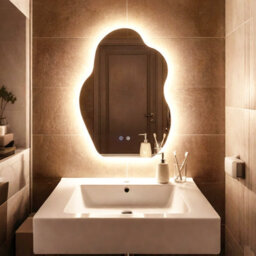 Costway 70 X 50 Cm Irregular Led Bathroom Mirror Frameless Tempered Glass Wall Mirror - thumbnail 2