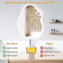 Costway 70 X 50 Cm Irregular Led Bathroom Mirror Frameless Tempered Glass Wall Mirror - thumbnail 7