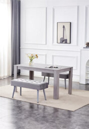 Kosy Koala Modern Rectangle Grey Dining Table Set With 2 Grey Velvet Benches Dining Room Furniture