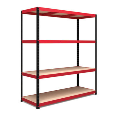 RB UK Rb Boss Garage Shelving Unit 4 Shelf Mdf Red & Black Powder Coated Steel (H)1800mm (W)1600mm (D)600mm - image 1