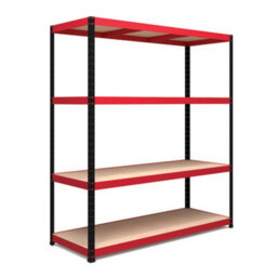 RB UK Rb Boss Garage Shelving Unit 4 Shelf Mdf Red & Black Powder Coated Steel (H)1800mm (W)1600mm (D)600mm