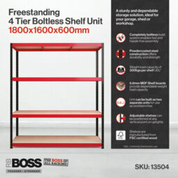 RB UK Rb Boss Garage Shelving Unit 4 Shelf Mdf Red & Black Powder Coated Steel (H)1800mm (W)1600mm (D)600mm - thumbnail 5