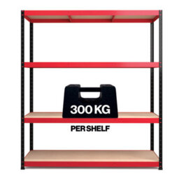 RB UK Rb Boss Garage Shelving Unit 4 Shelf Mdf Red & Black Powder Coated Steel (H)1800mm (W)1600mm (D)600mm - thumbnail 4