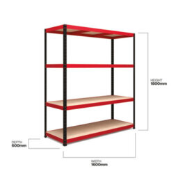 RB UK Rb Boss Garage Shelving Unit 4 Shelf Mdf Red & Black Powder Coated Steel (H)1800mm (W)1600mm (D)600mm - thumbnail 3