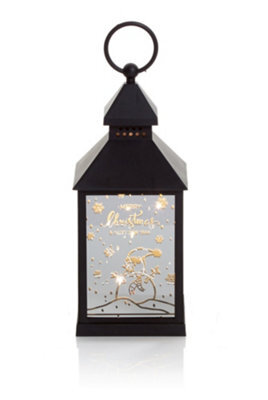 Premier Decorations Limited Snowman Scene Design 24Cm Mirror Finish Led Christmas Lantern Warm White Leds