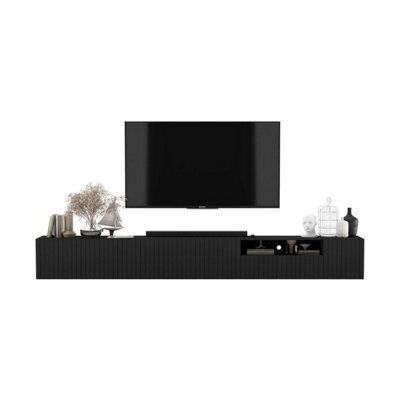 Heze Furniture Elpis Glamour Tv Cabinet Media Unit Extra Long 300 Cm Wall Mounted - Black Matt - image 1