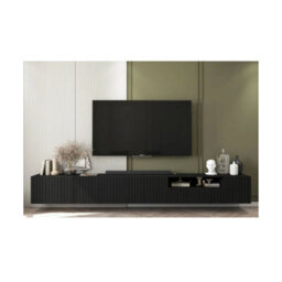 Heze Furniture Elpis Glamour Tv Cabinet Media Unit Extra Long 300 Cm Wall Mounted - Black Matt - thumbnail 3