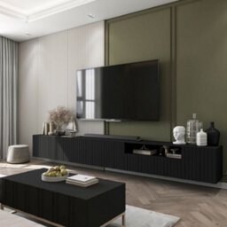 Heze Furniture Elpis Glamour Tv Cabinet Media Unit Extra Long 300 Cm Wall Mounted - Black Matt - thumbnail 2