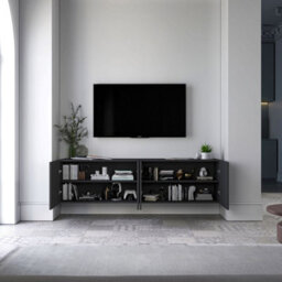 Heze Furniture Elpis Glamour Tv Cabinet Media Unit Extra Long 300 Cm Wall Mounted - Black Matt - thumbnail 4