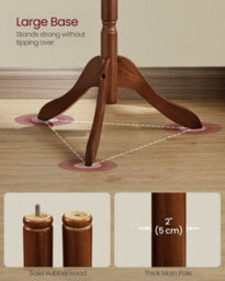 LEDREM Coat Rack Stand, Coat Tree With 10 Hooks For Hats, Bags, Purses, Free Standing For Hallway, Rubberwood, Caramel Brown - thumbnail 5