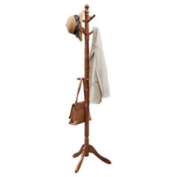 LEDREM Coat Rack Stand, Coat Tree With 10 Hooks For Hats, Bags, Purses, Free Standing For Hallway, Rubberwood, Caramel Brown - thumbnail 2