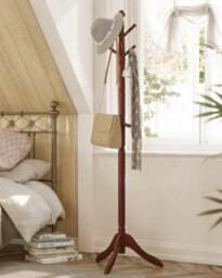 LEDREM Coat Rack Stand, Coat Tree With 10 Hooks For Hats, Bags, Purses, Free Standing For Hallway, Rubberwood, Caramel Brown - thumbnail 7