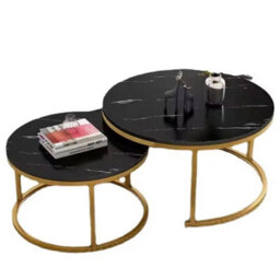 Black Set Of 2 Round Nesting Stacking Coffee Side Tables Living Room - thumbnail 5