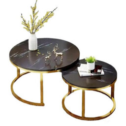Black Set Of 2 Round Nesting Stacking Coffee Side Tables Living Room - thumbnail 1