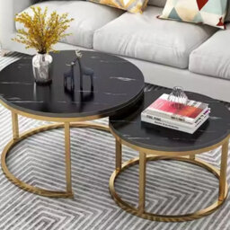 Black Set Of 2 Round Nesting Stacking Coffee Side Tables Living Room - thumbnail 4