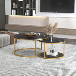 Black Set Of 2 Round Nesting Stacking Coffee Side Tables Living Room - thumbnail 7