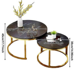 Black Set Of 2 Round Nesting Stacking Coffee Side Tables Living Room - thumbnail 2