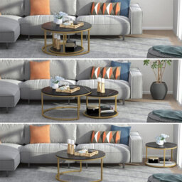 Black Set Of 2 Round Nesting Stacking Coffee Side Tables Living Room - thumbnail 8
