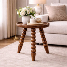 Artisan Furniture Solid Wood Spindle Tray Side Table, Brown - thumbnail 1