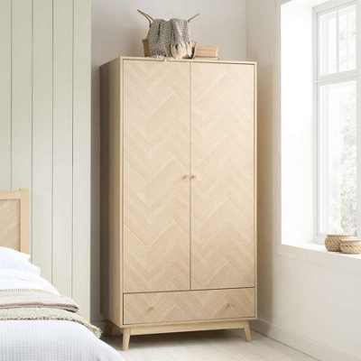 2 Door 1 Drawer Oak Brown Wooden Wardrobe Birlea Herringford - image 1