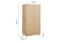 2 Door 1 Drawer Oak Brown Wooden Wardrobe Birlea Herringford - thumbnail 8