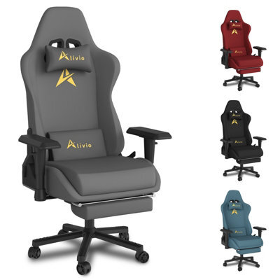 Alivio Velvet Gaming Chair With Lumbar Headrest Support (Grey)