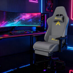 Alivio Velvet Gaming Chair With Lumbar Headrest Support (Grey) - thumbnail 9