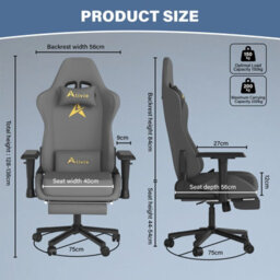 Alivio Velvet Gaming Chair With Lumbar Headrest Support (Grey) - thumbnail 6