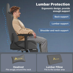 Alivio Velvet Gaming Chair With Lumbar Headrest Support (Grey) - thumbnail 5
