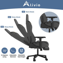 Alivio Velvet Gaming Chair With Lumbar Headrest Support (Grey) - thumbnail 8
