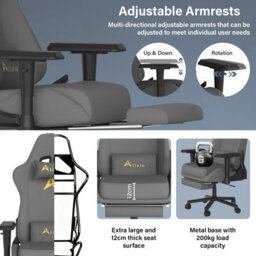 Alivio Velvet Gaming Chair With Lumbar Headrest Support (Grey) - thumbnail 7