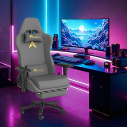 Alivio Velvet Gaming Chair With Lumbar Headrest Support (Grey) - thumbnail 4