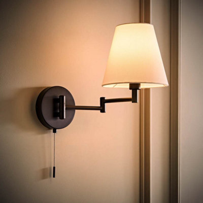 Valuelights Sonia Matte Black Swing Arm Wall Light With Tapered Shade And Bulb - image 1