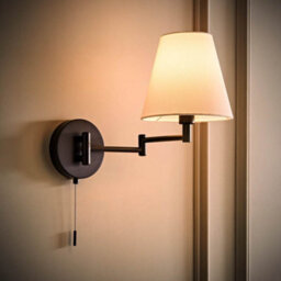 Valuelights Sonia Matte Black Swing Arm Wall Light With Tapered Shade And Bulb