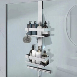 Stainless Steel 2-Tier Over Door Shower Caddy-No Drilling Hanging Shelf 4 Hook - thumbnail 5